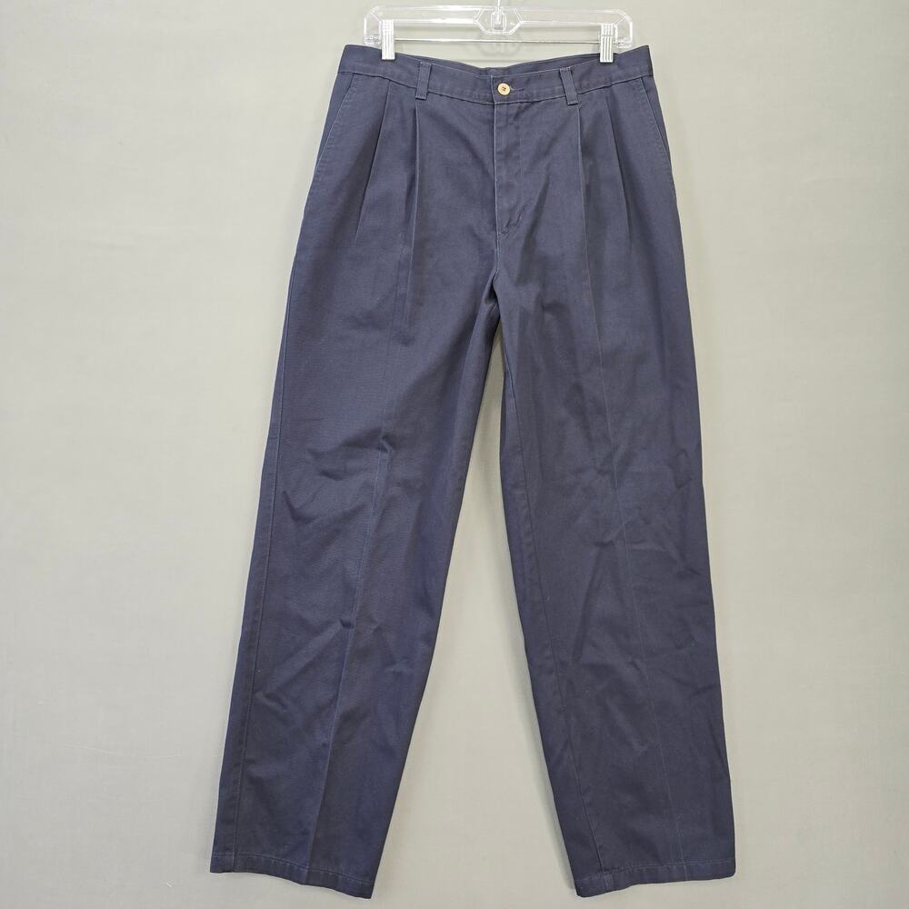 Brittania Blue Pants Pleats Chinos Classic Straight Leg Logo Pockets Men Size 34